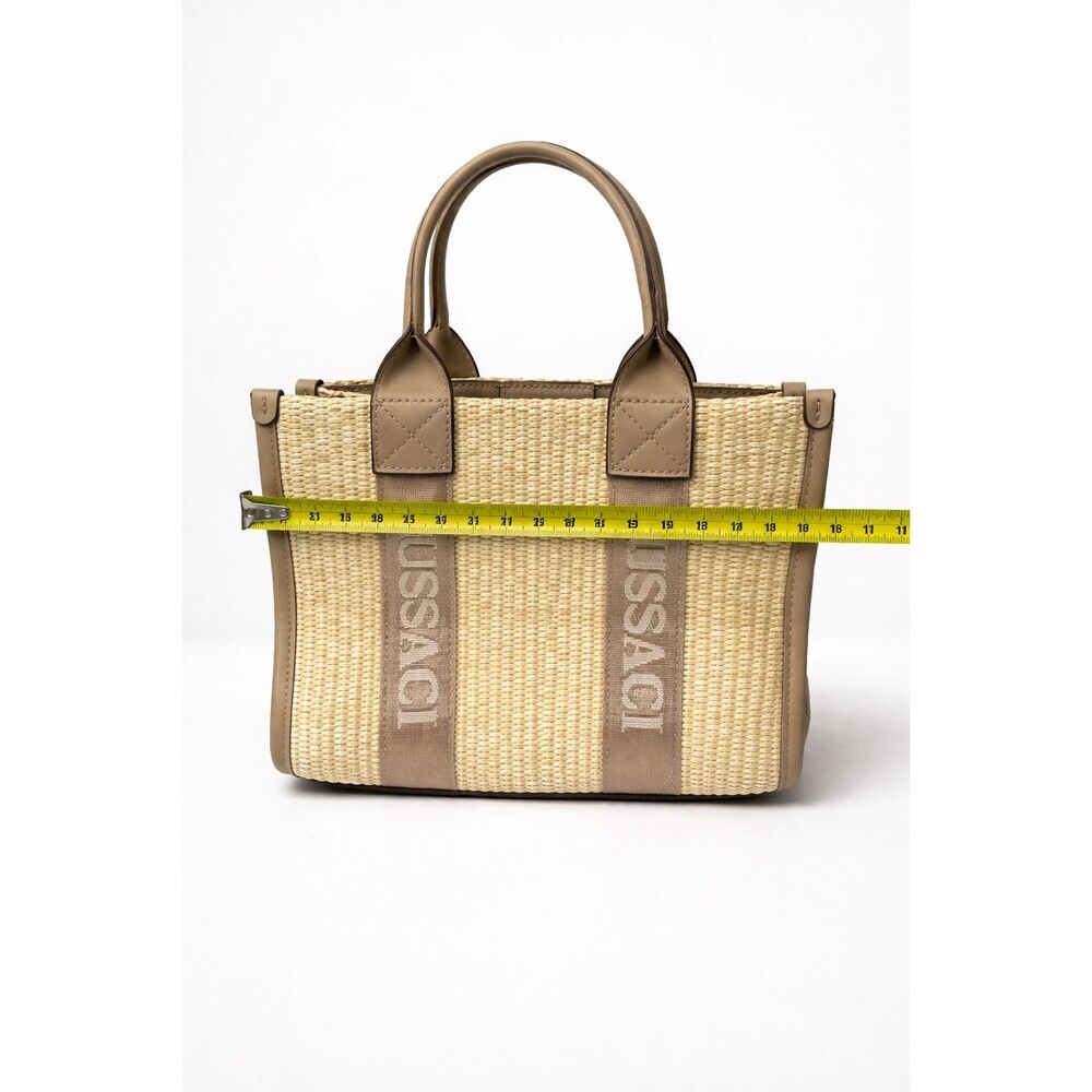 Designer GUSSACI Straw Tote with Logo Strap – Crossbody –